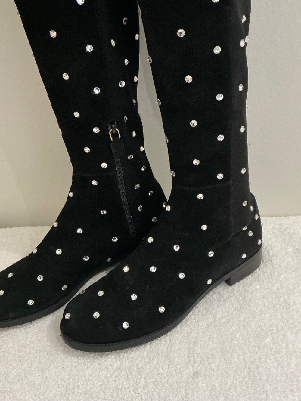 ✨ STUART WEITZMAN Black Suede Rhinestone Embellished Over-The-Knee Boots ✨